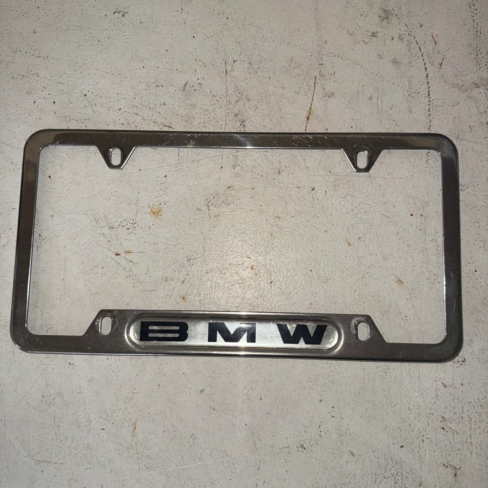 Genuine BMW Stainless Steel License Plate Frame Domed Logo 82120010395